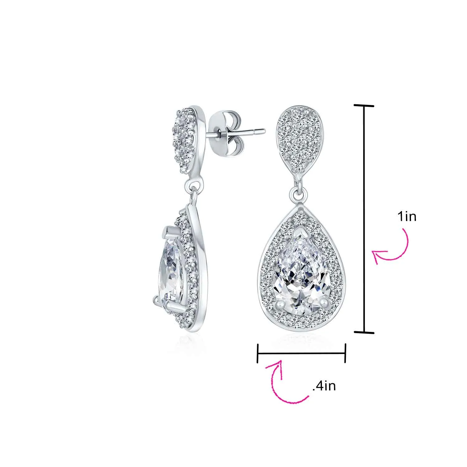 Bridal AAA CZ Teardrop Drop Earring Gold Plated Sterling Silver 12MM