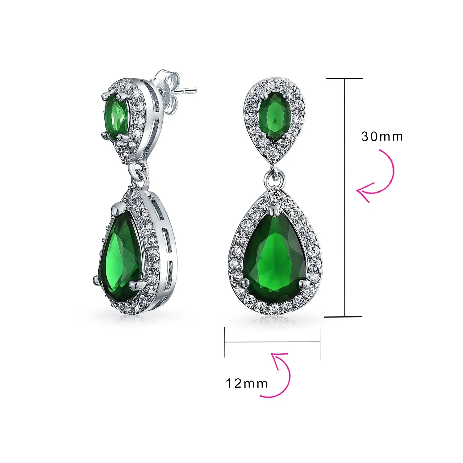 Bridal AAA CZ Teardrop Drop Earring Gold Plated Sterling Silver 12MM