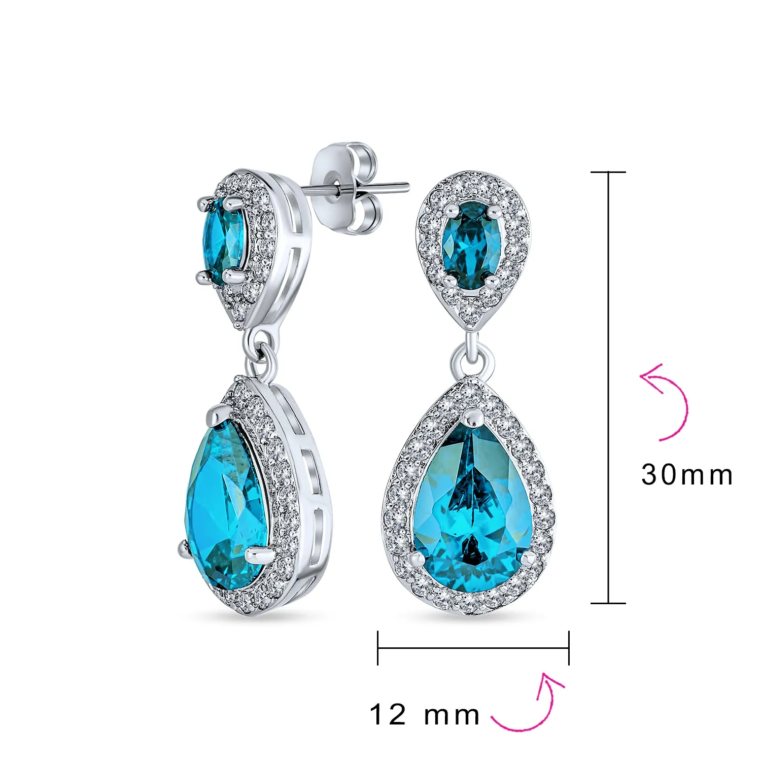 Bridal AAA CZ Teardrop Drop Earring Gold Plated Sterling Silver 12MM