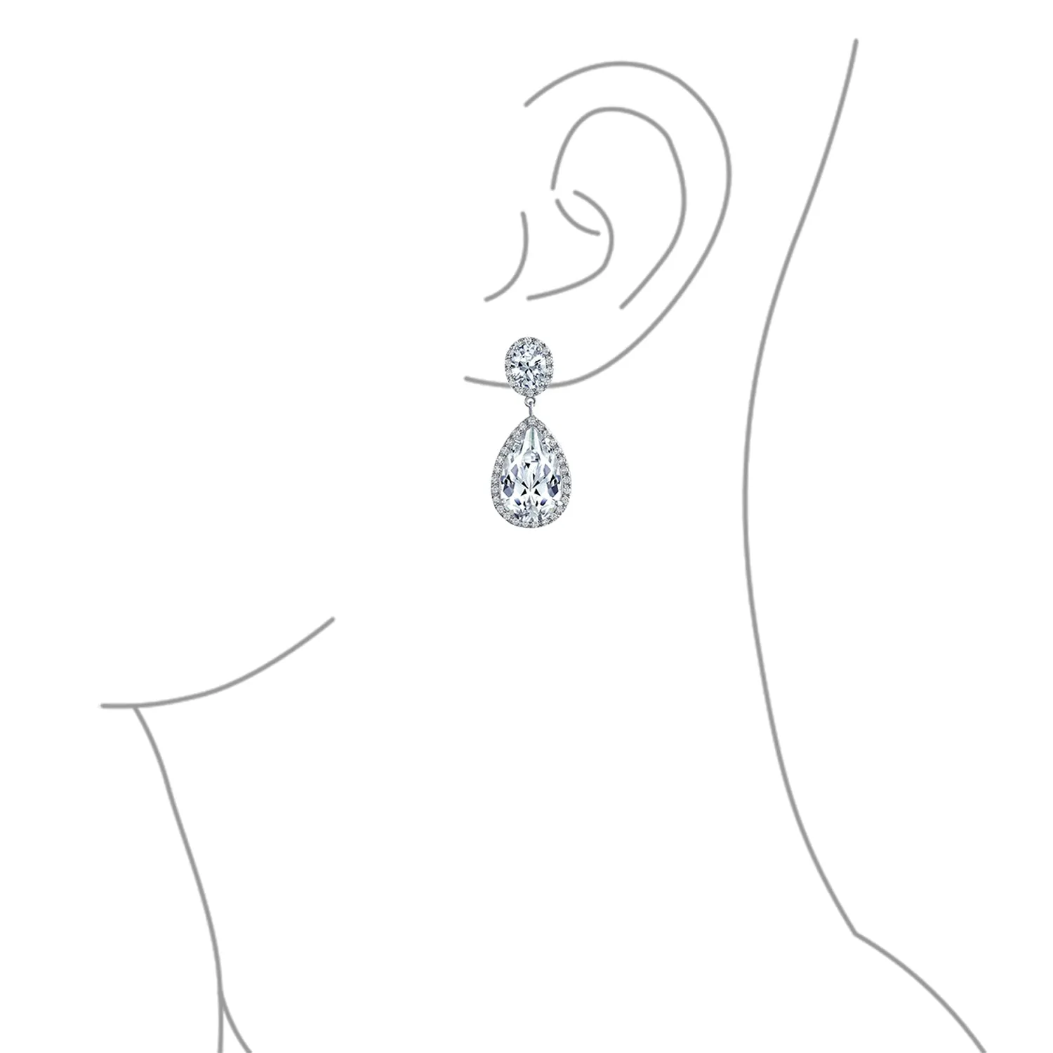 Bridal AAA CZ Teardrop Drop Earring Gold Plated Sterling Silver 12MM