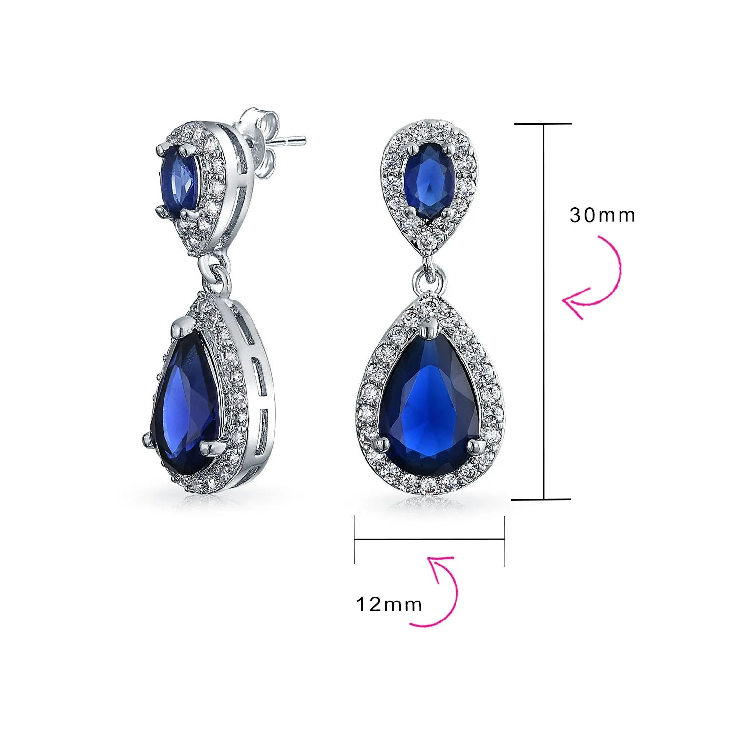 Bridal AAA CZ Teardrop Drop Earring Gold Plated Sterling Silver 12MM