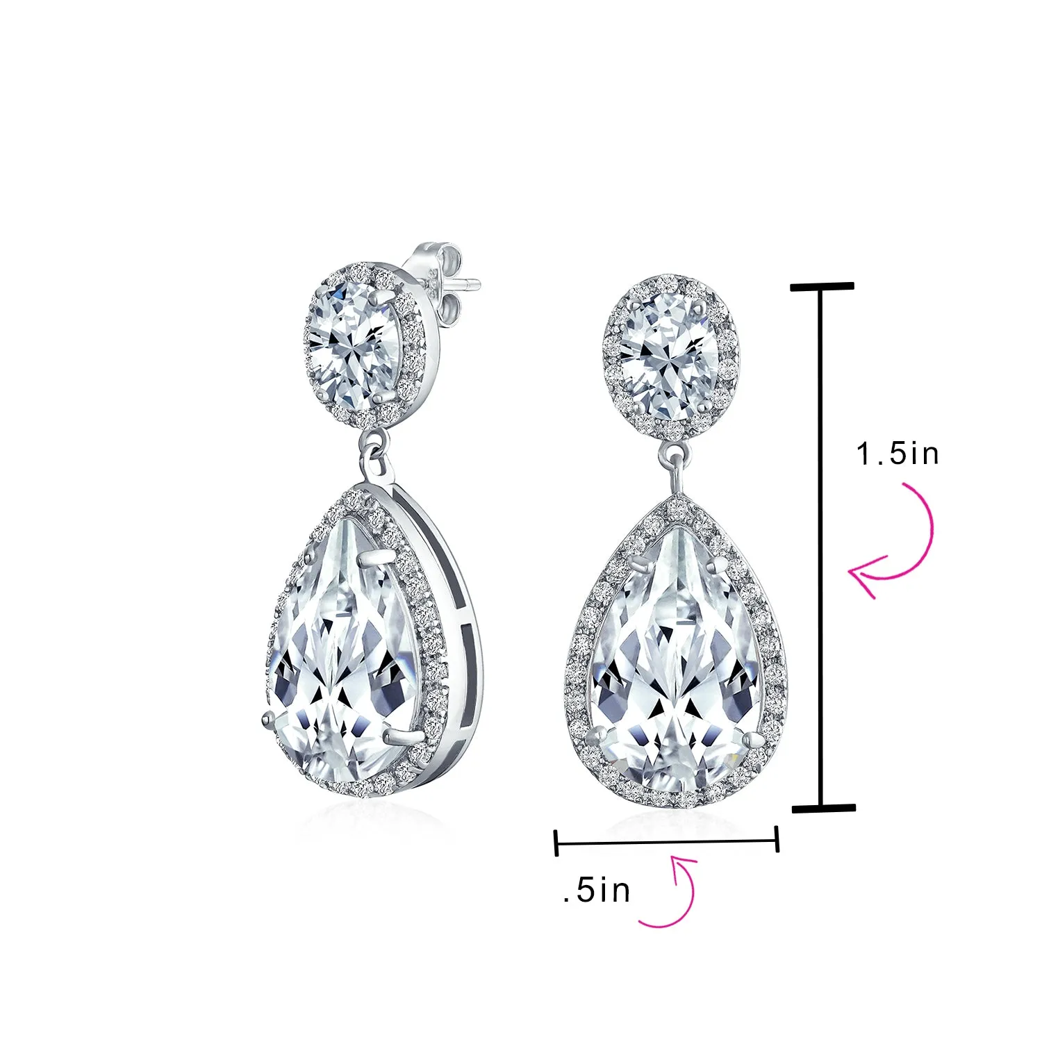 Bridal AAA CZ Teardrop Drop Earring Gold Plated Sterling Silver 12MM