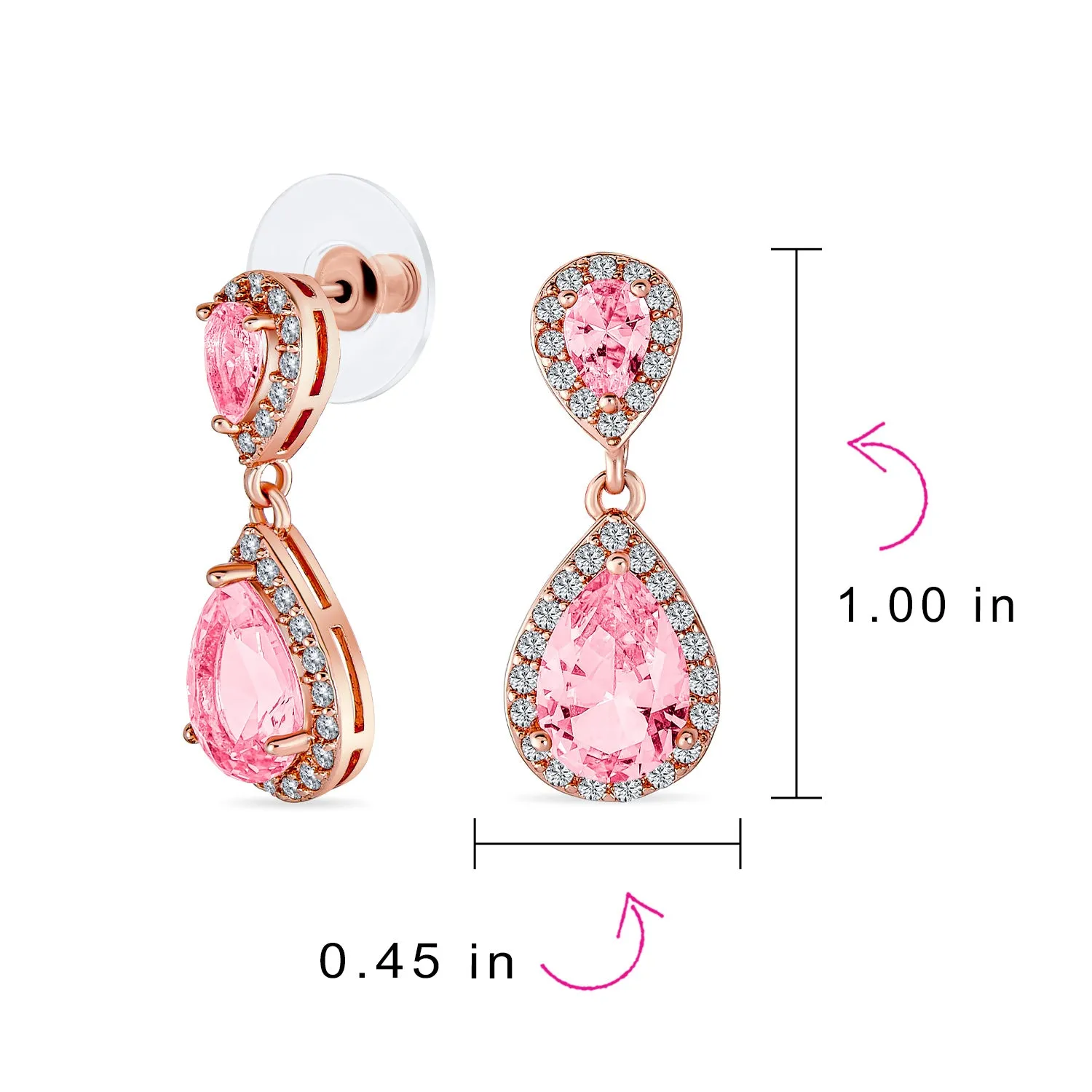 Bridal AAA CZ Teardrop Drop Earring Gold Plated Sterling Silver 12MM