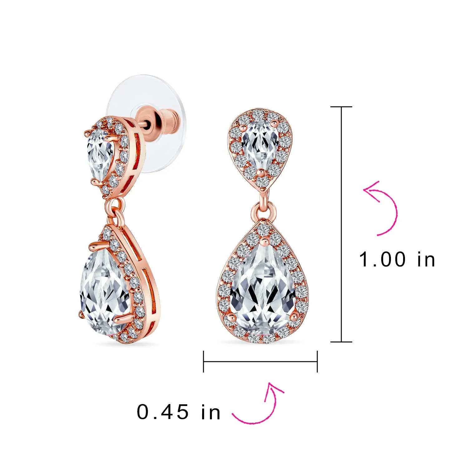 Bridal AAA CZ Teardrop Drop Earring Gold Plated Sterling Silver 12MM