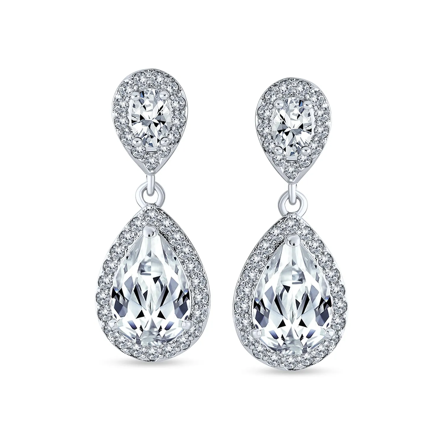 Bridal AAA CZ Teardrop Drop Earring Gold Plated Sterling Silver 12MM