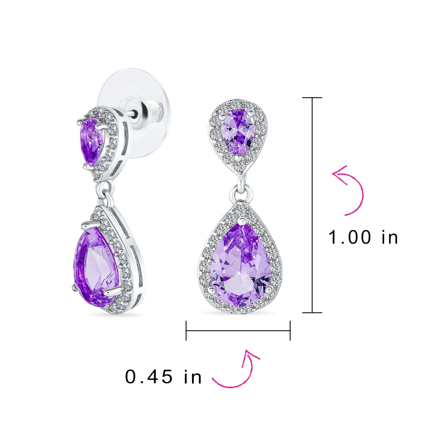 Bridal AAA CZ Teardrop Drop Earring Gold Plated Sterling Silver 12MM