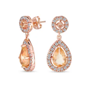 Bridal AAA CZ Teardrop Drop Earring Gold Plated Sterling Silver 12MM