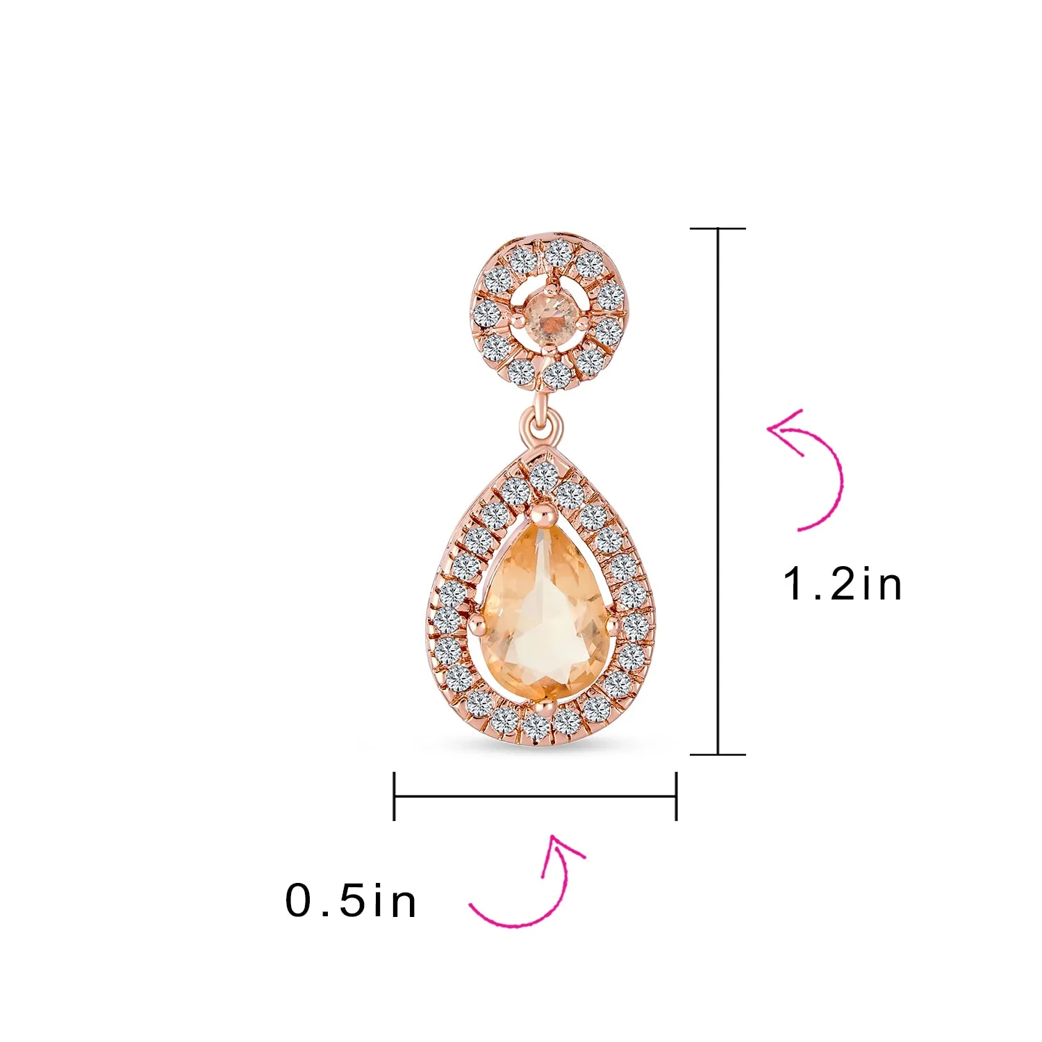 Bridal AAA CZ Teardrop Drop Earring Gold Plated Sterling Silver 12MM