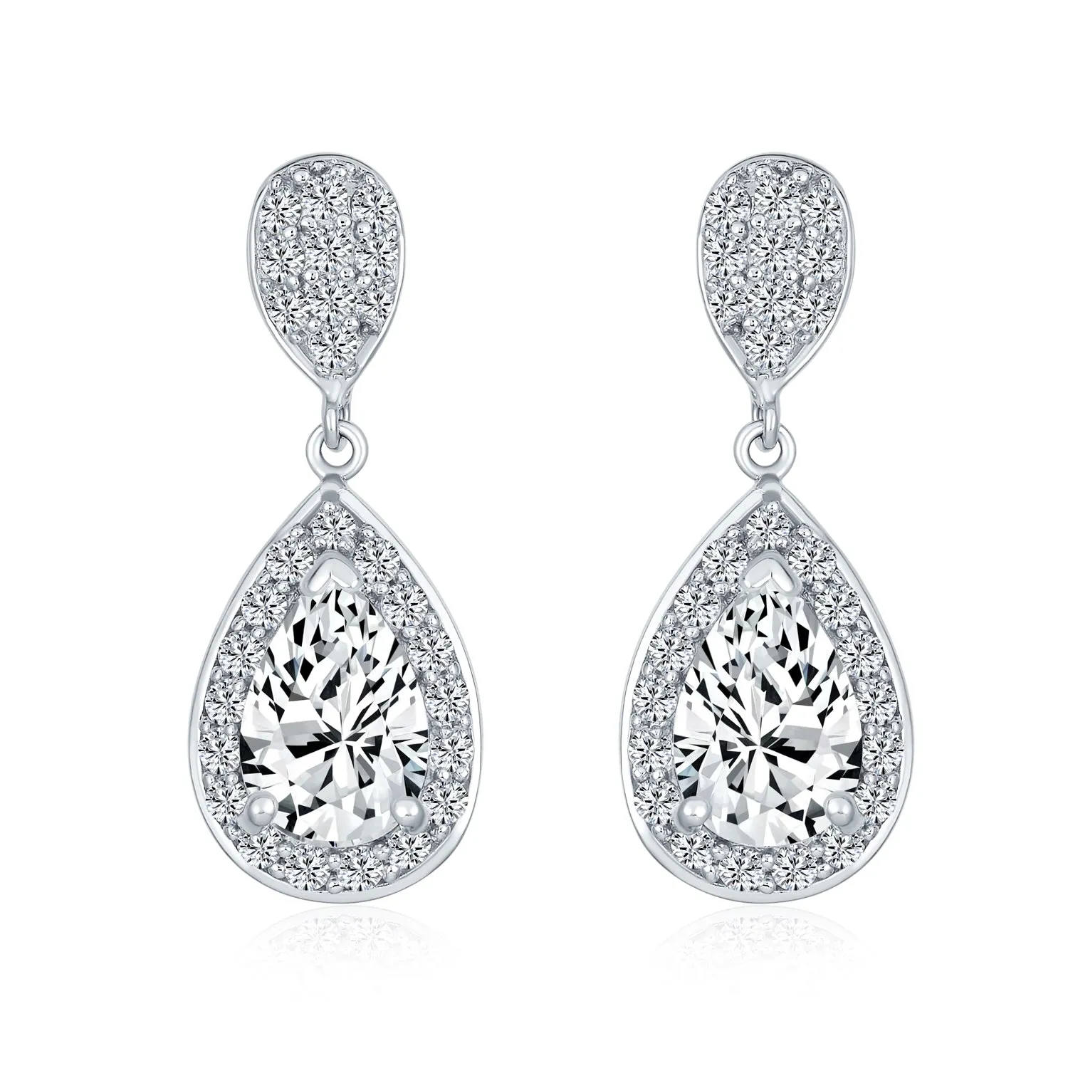 Bridal AAA CZ Teardrop Drop Earring Gold Plated Sterling Silver 12MM