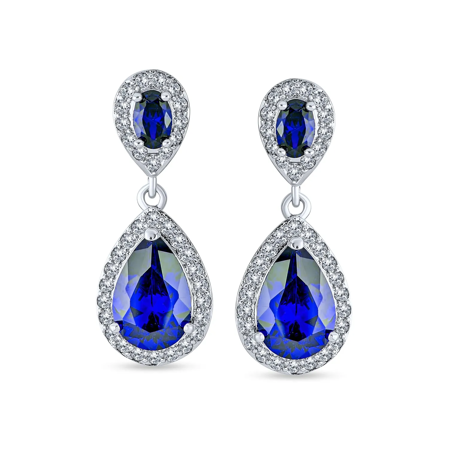 Bridal AAA CZ Teardrop Drop Earring Gold Plated Sterling Silver 12MM