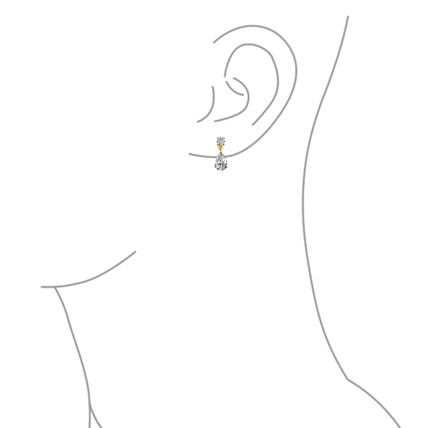 Bridal AAA CZ Teardrop Drop Earring Gold Plated Sterling Silver 12MM