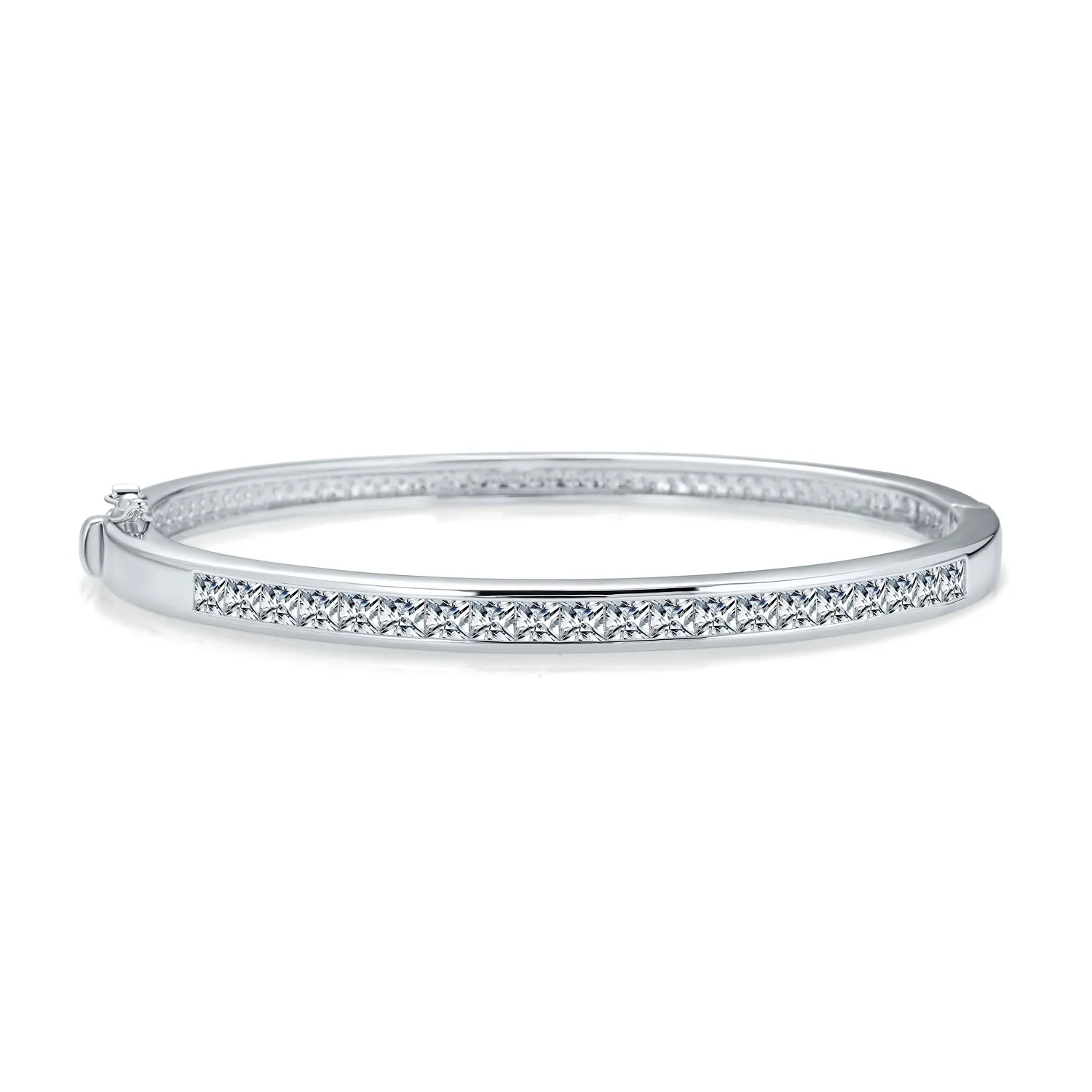 Bridal CZ Pave Princess Cut Eternity Tennis Bangle Bracelet Silver