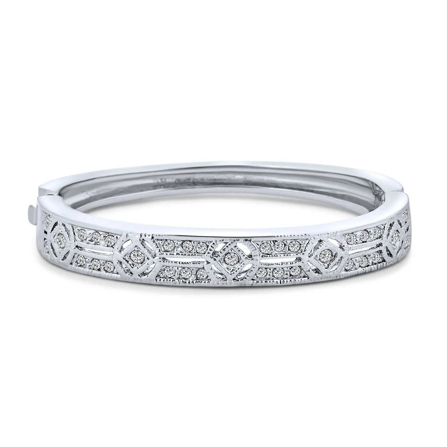 Bridal CZ Pave Princess Cut Eternity Tennis Bangle Bracelet Silver