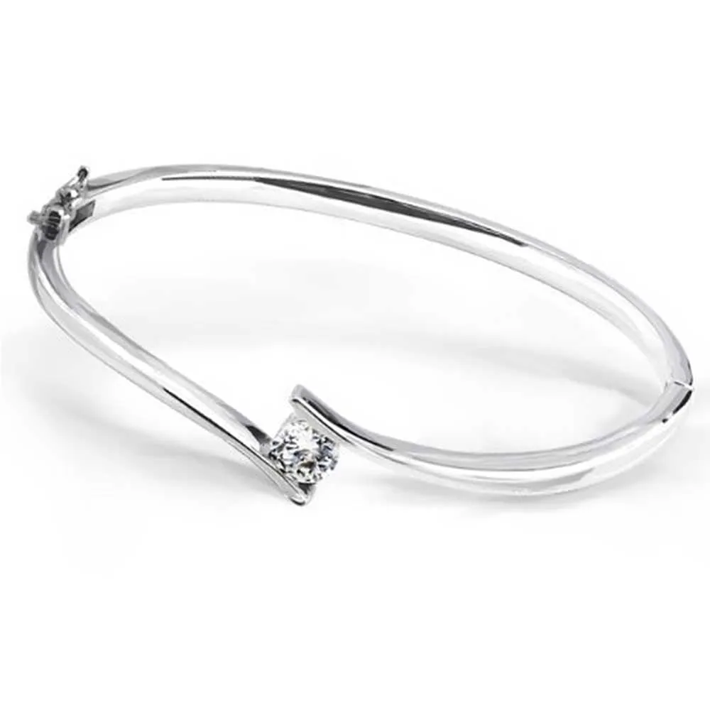 Bridal CZ Pave Princess Cut Eternity Tennis Bangle Bracelet Silver