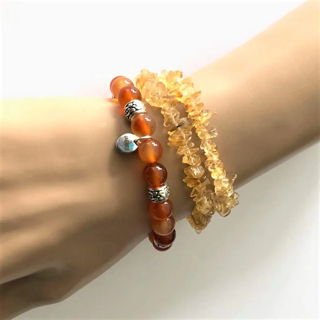 Carnelian and Silver Beaded Bracelet