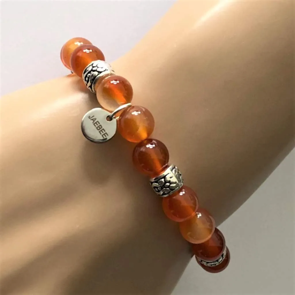 Carnelian and Silver Beaded Bracelet