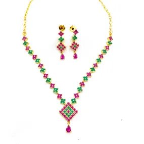 Charming Ruby red and Emerald Green Zircon (CZ) stone Necklace Set