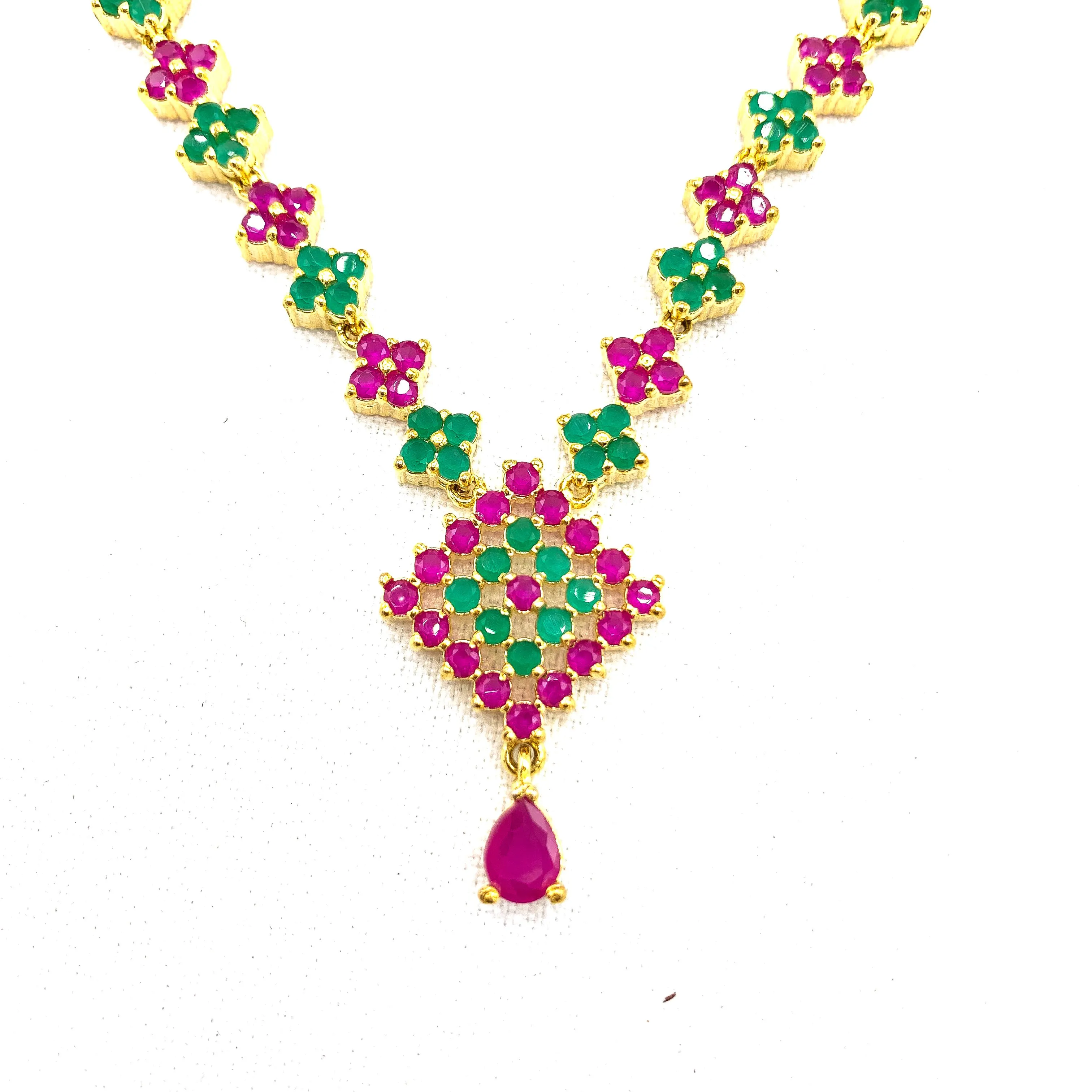 Charming Ruby red and Emerald Green Zircon (CZ) stone Necklace Set