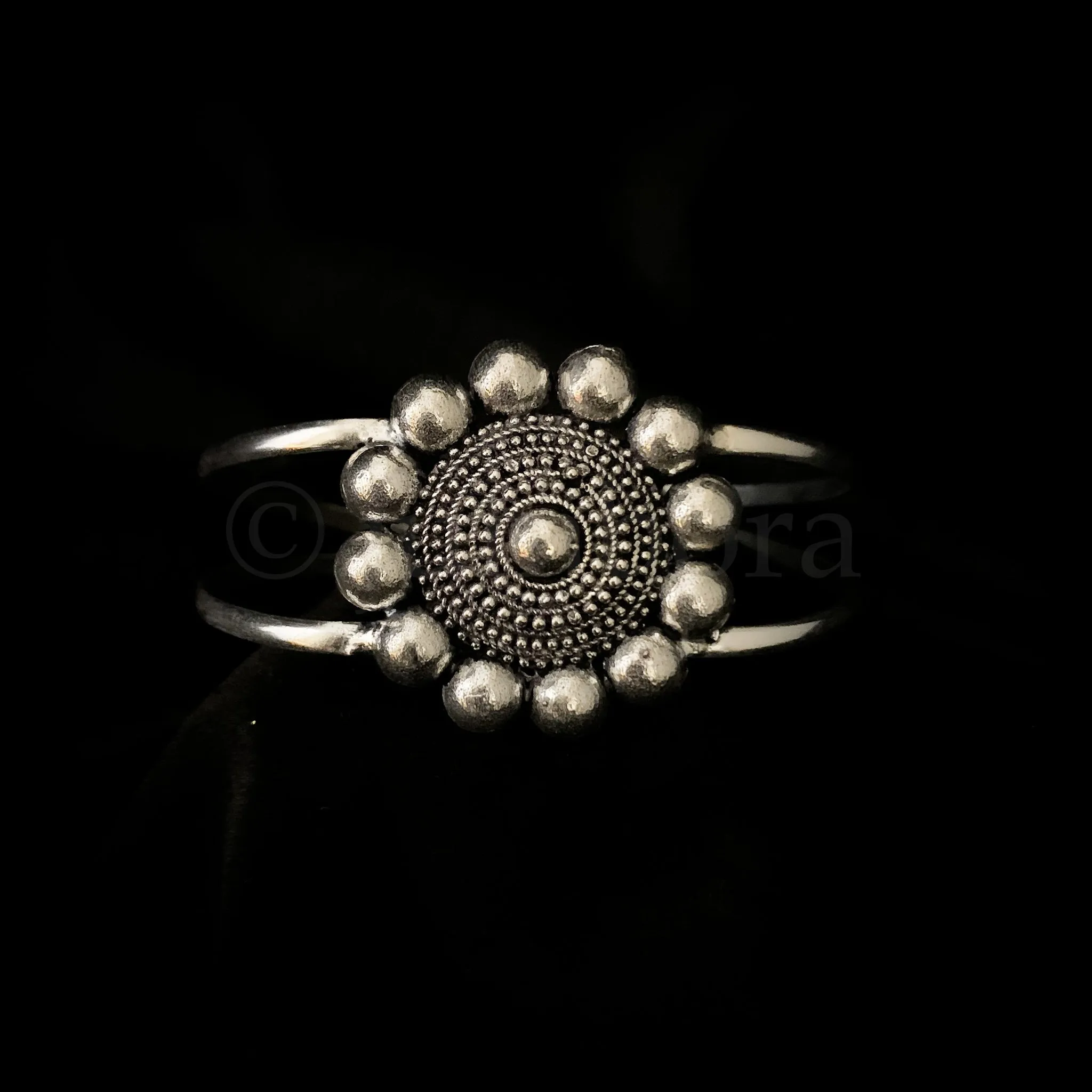 Chic Big Floral Oxidized Silver Kada Bangle