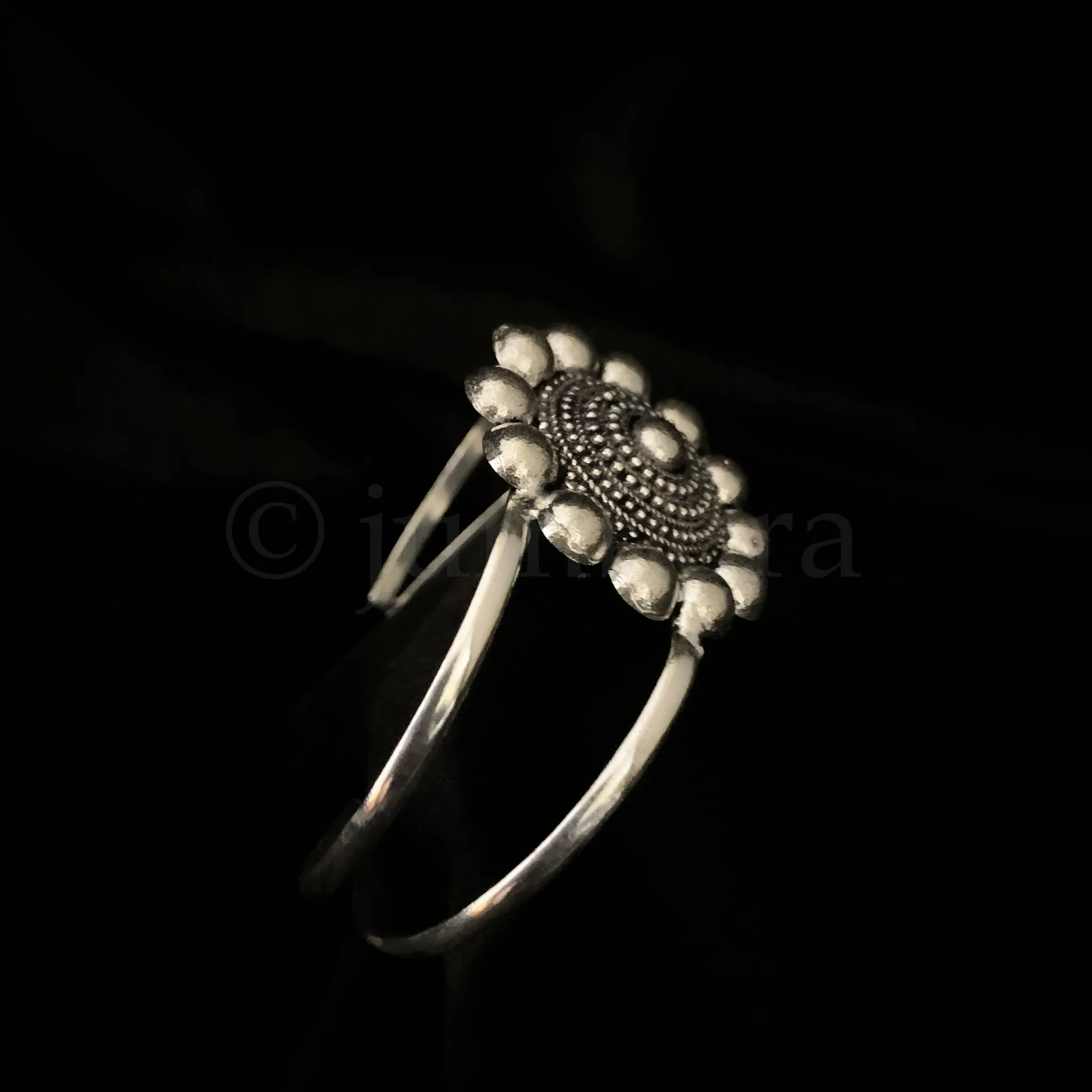 Chic Big Floral Oxidized Silver Kada Bangle