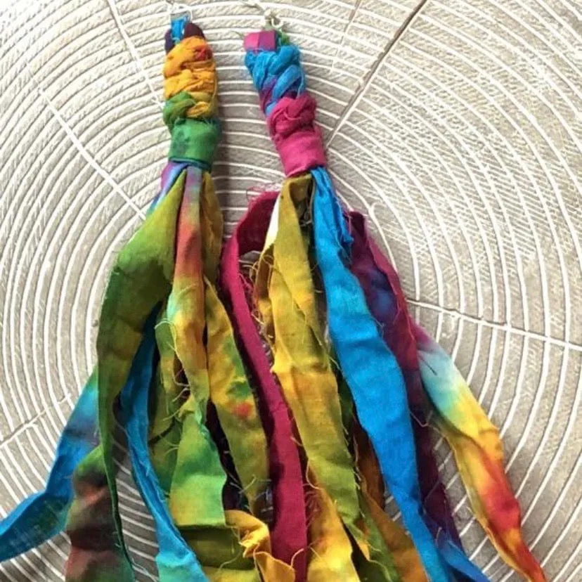 Cotton Tie Dye Bohemian Tassel Earrings - Rainbow Magic