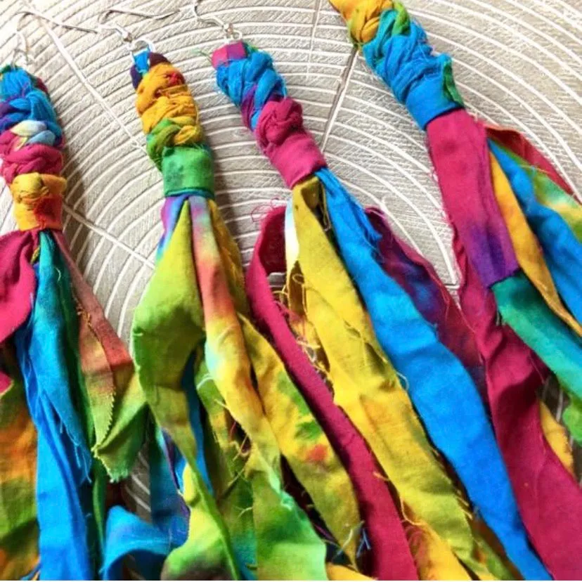 Cotton Tie Dye Bohemian Tassel Earrings - Rainbow Magic