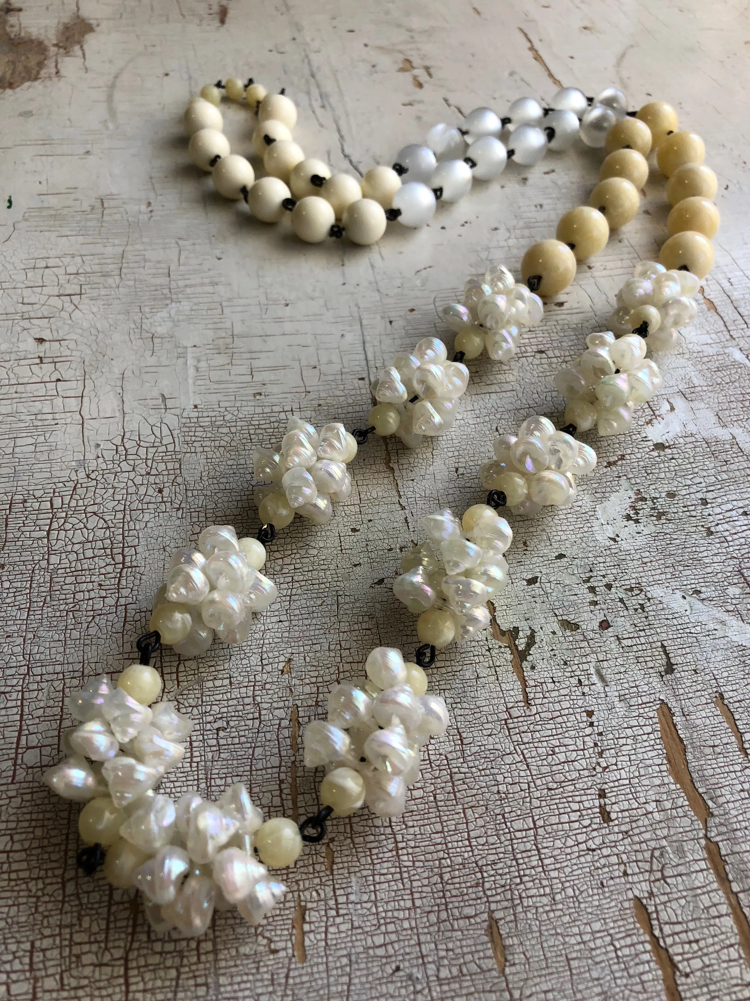 Cream & White Seashell Rosary Chain Rope Necklace