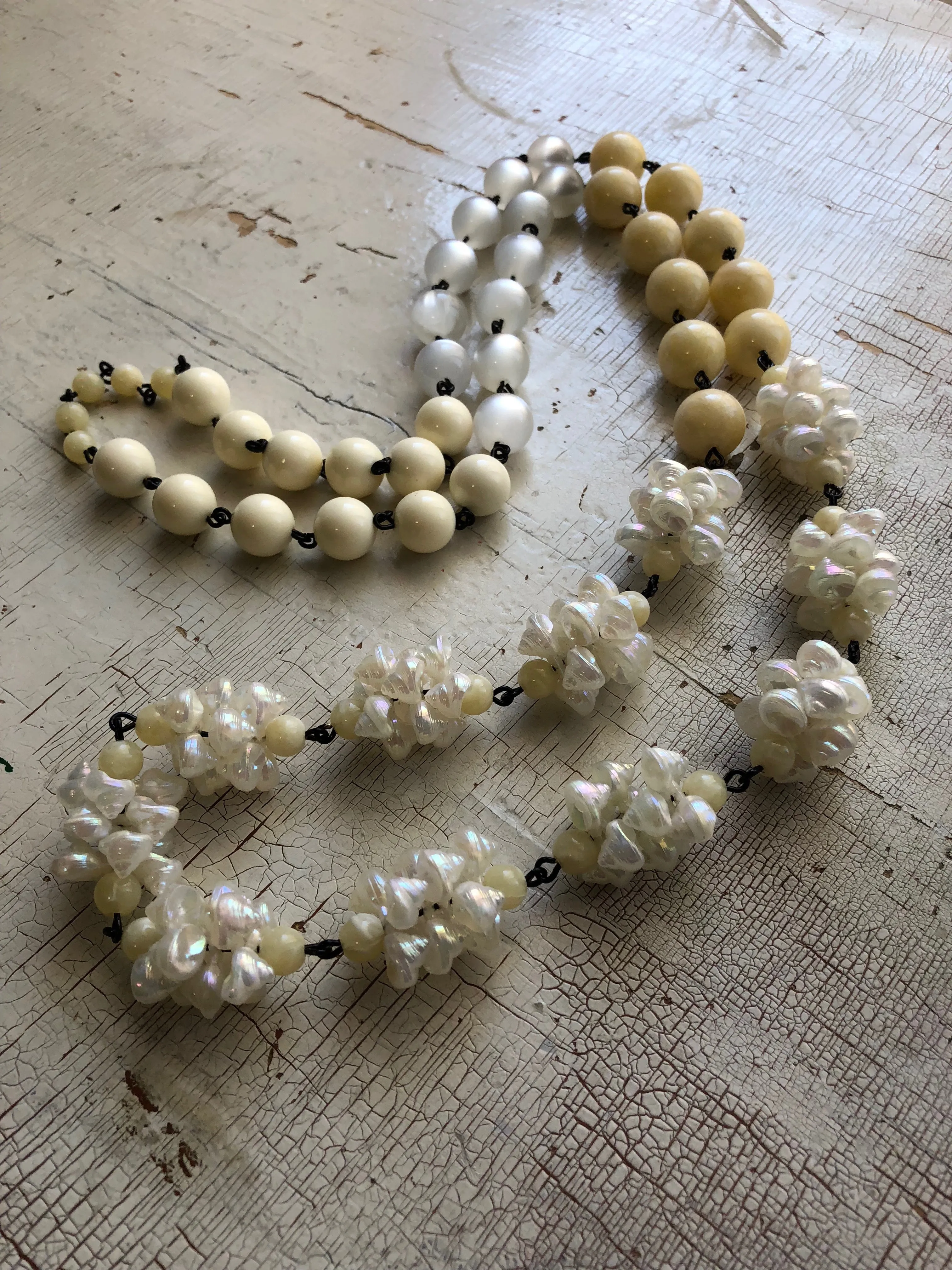 Cream & White Seashell Rosary Chain Rope Necklace