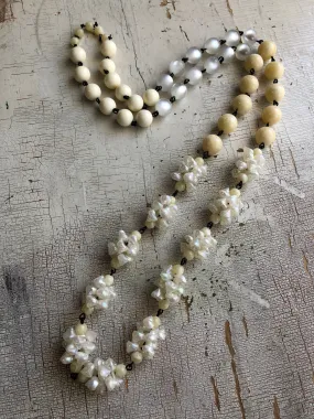 Cream & White Seashell Rosary Chain Rope Necklace