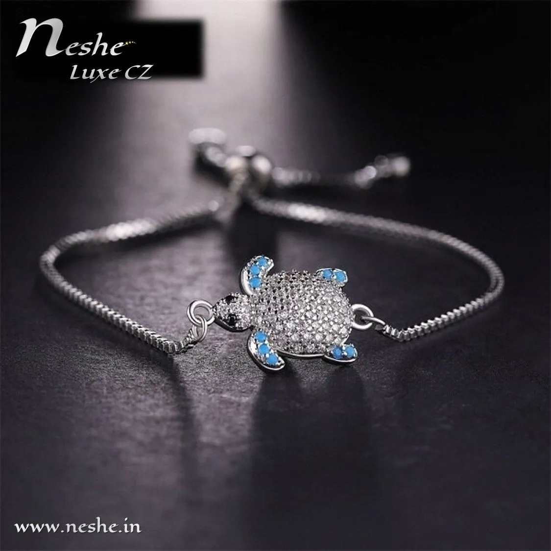 CZ  Tortoise Charm Adjustable Bracelet