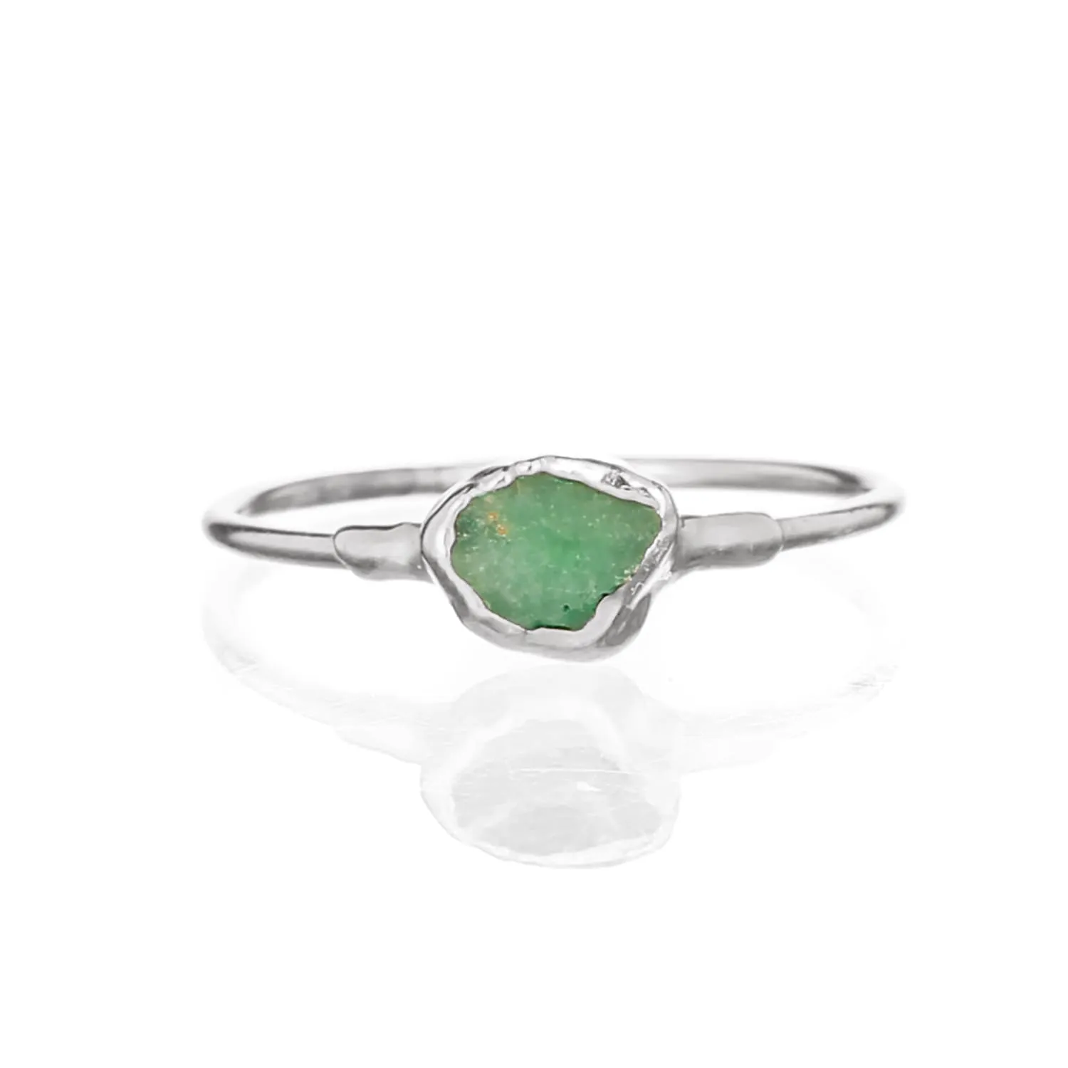 Dainty Raw Emerald Ring in Sterling Silver