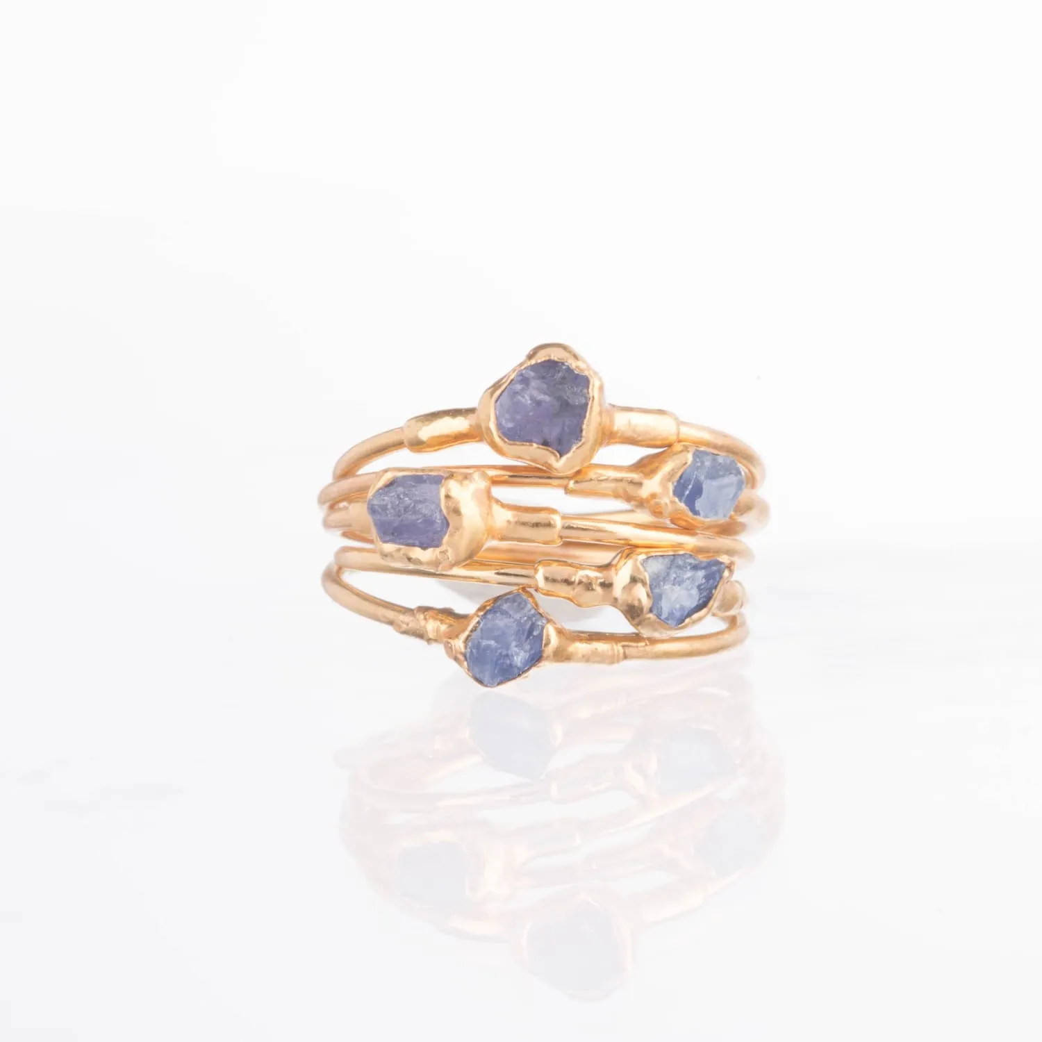 Dainty Raw Tanzanite Ring in Yellow Gold