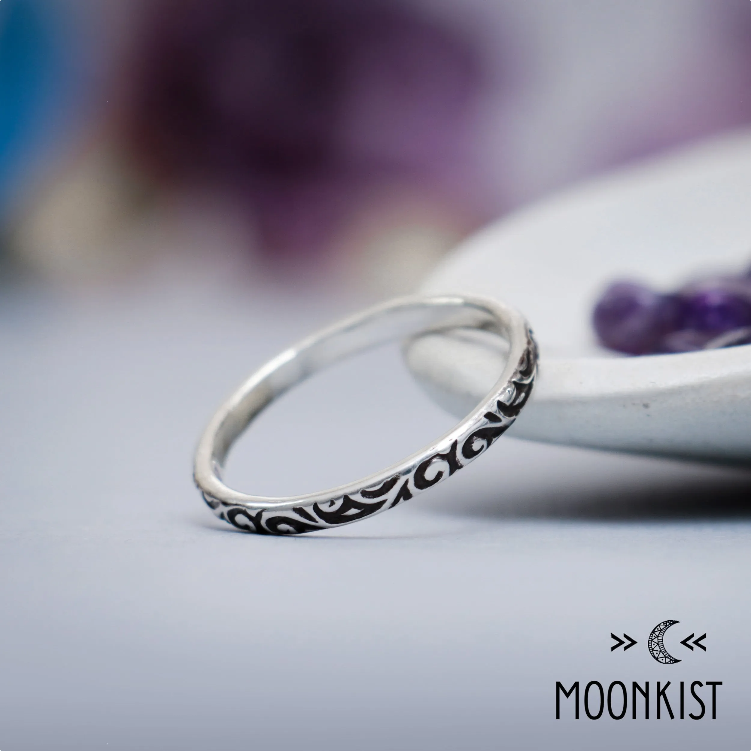 Dainty Silver Arabesque Wedding Ring | Moonkist Designs