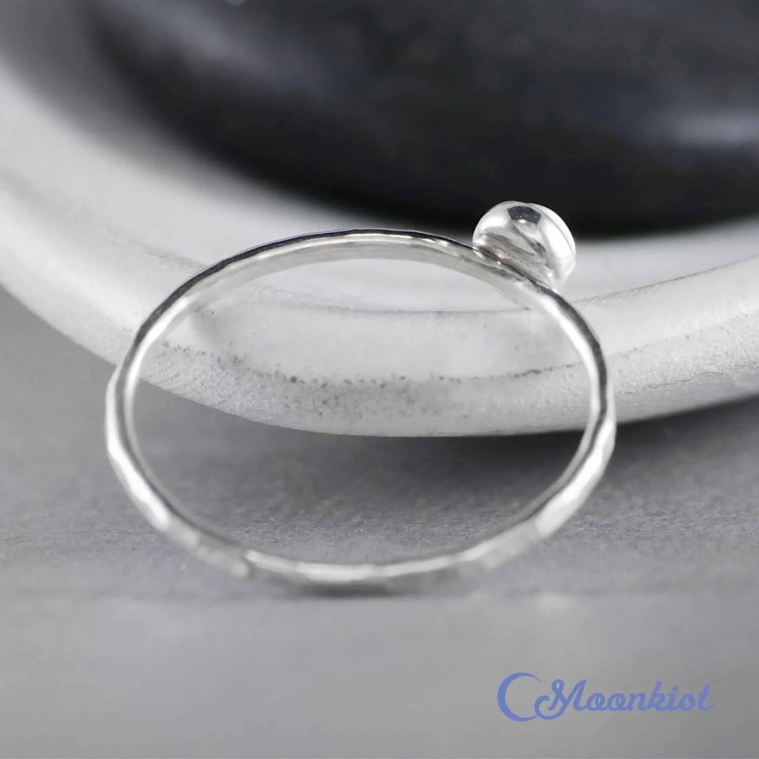 Dainty Silver Rainbow Moonstone Pinky Ring | Moonkist Designs