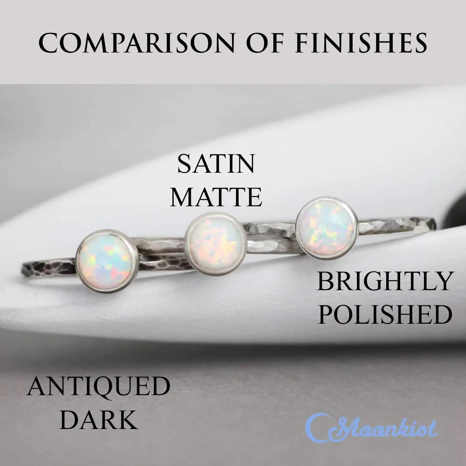 Dainty Silver Rainbow Moonstone Pinky Ring | Moonkist Designs