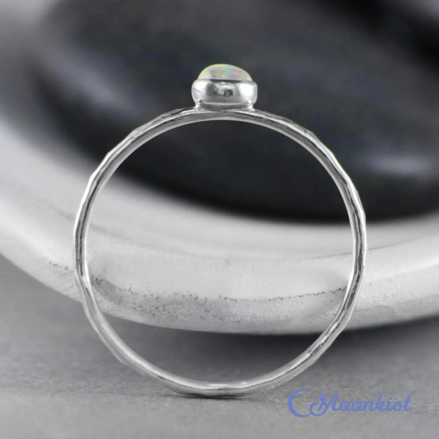 Dainty Silver Rainbow Moonstone Pinky Ring | Moonkist Designs