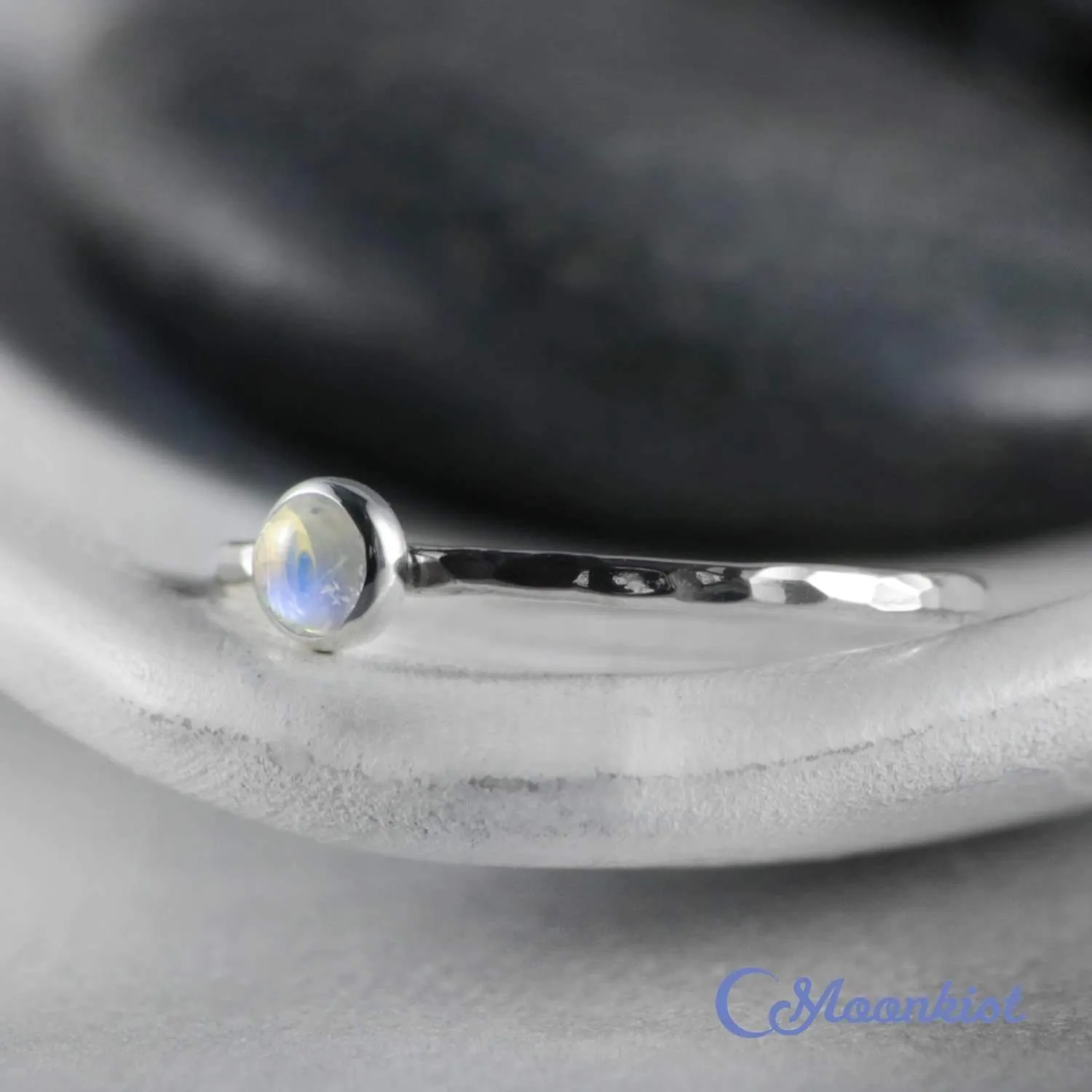 Dainty Silver Rainbow Moonstone Pinky Ring | Moonkist Designs