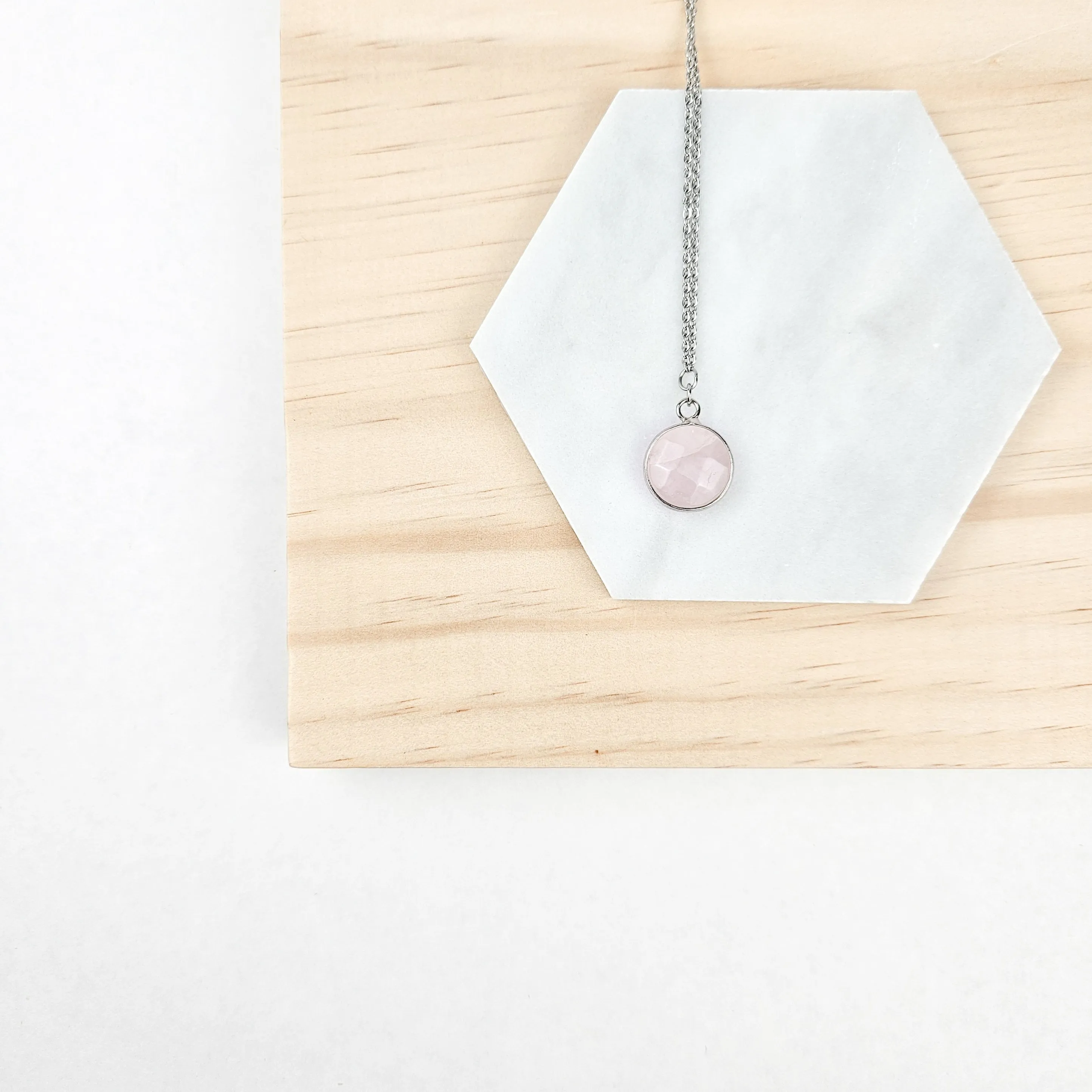 Dainty Silver Rose Quartz Crystal Necklace