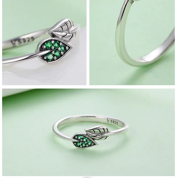 Dancing Green Leaves Ring Sterling Silver