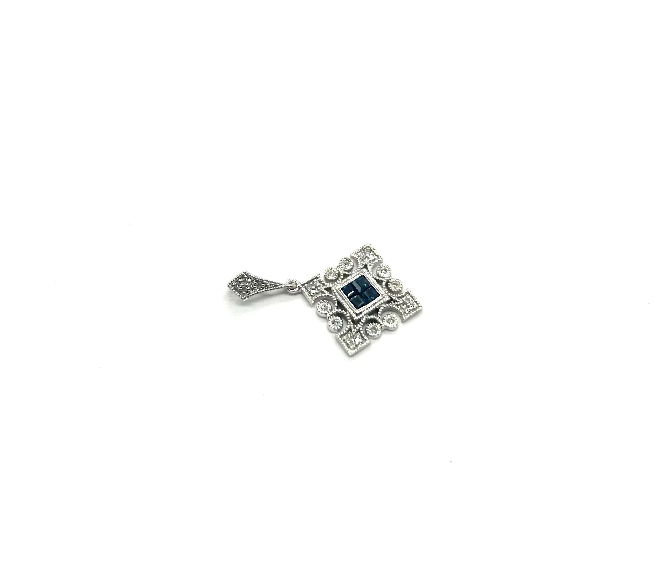 Diamond & Blue Sapphire Drop Pendant