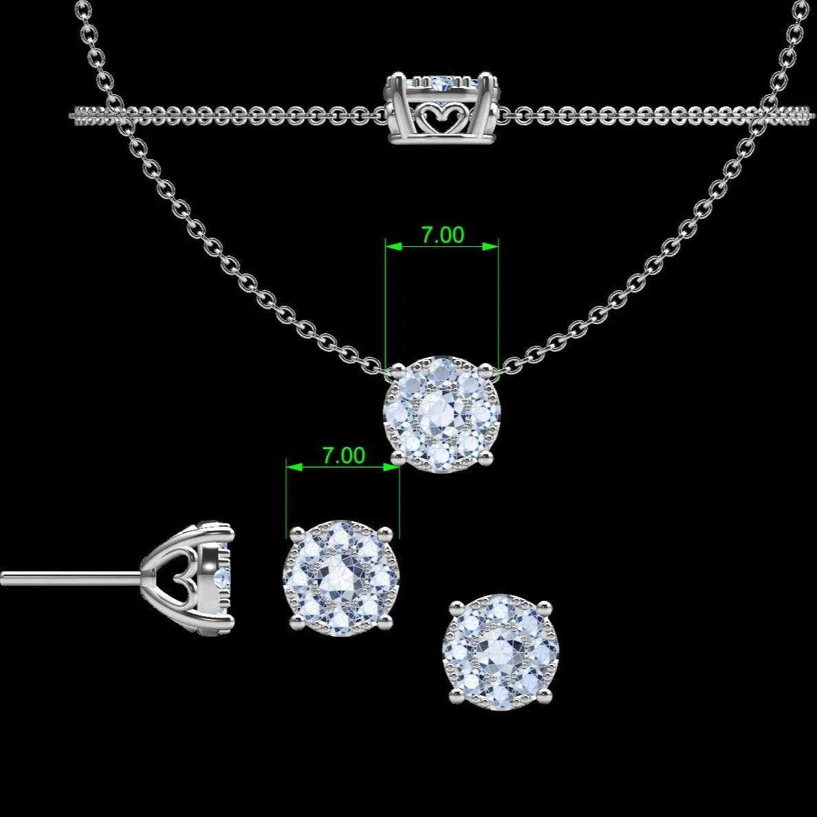 Diamond Cluster Earrings and Necklace Bridal Set