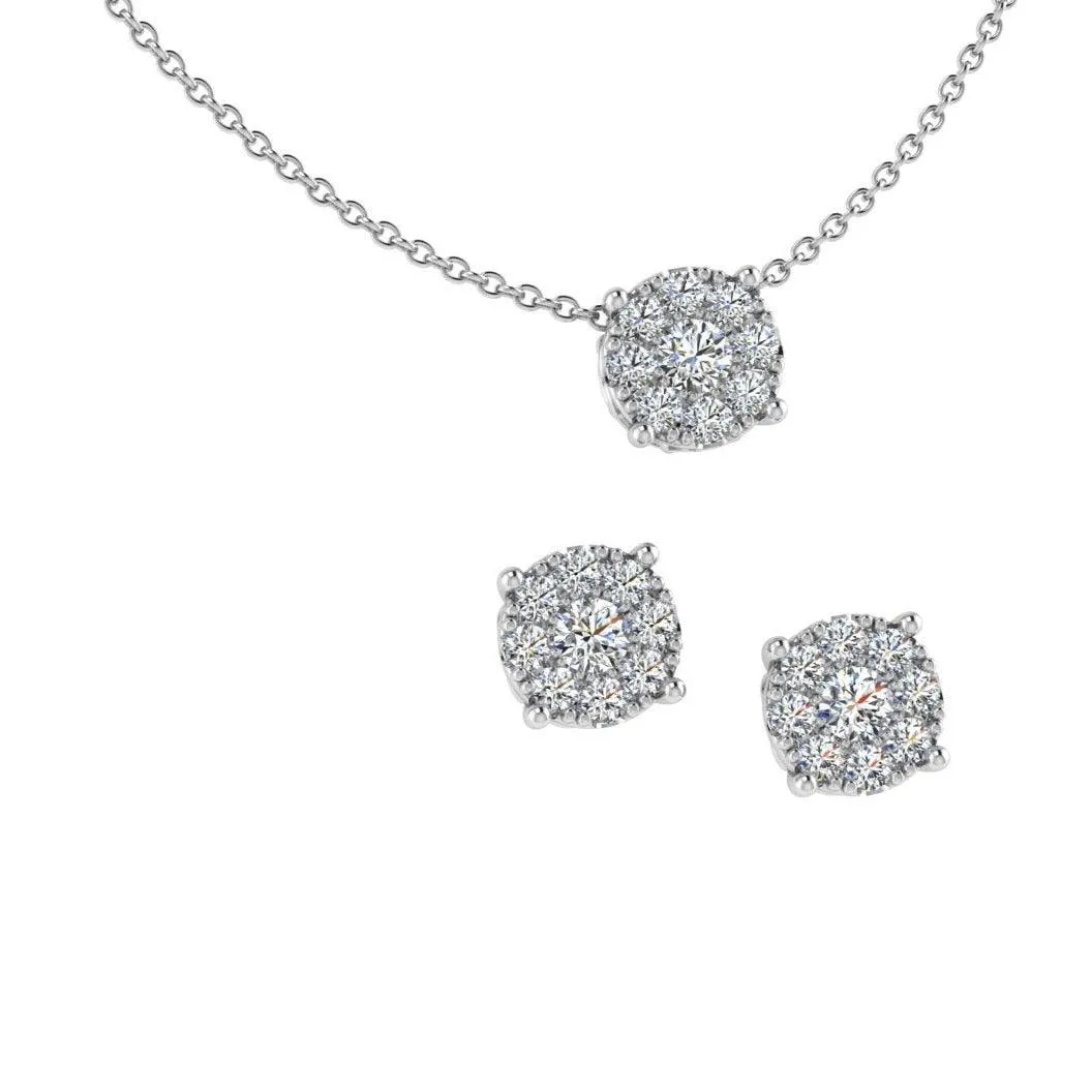 Diamond Cluster Earrings and Necklace Bridal Set