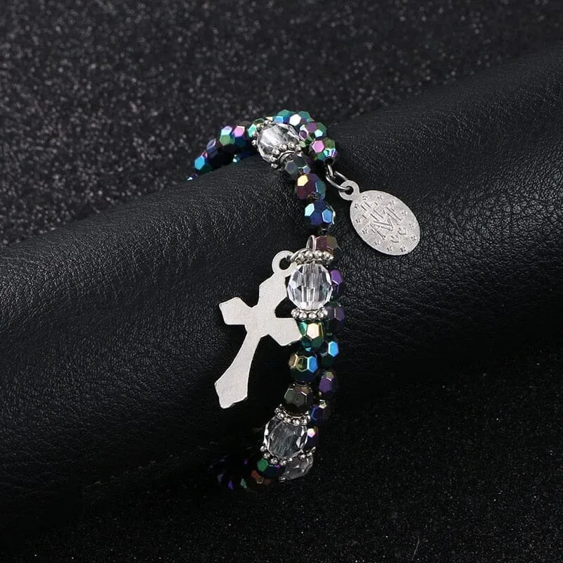 Double Layer Colored Beads Cross and Pendant WWJD Bracelet