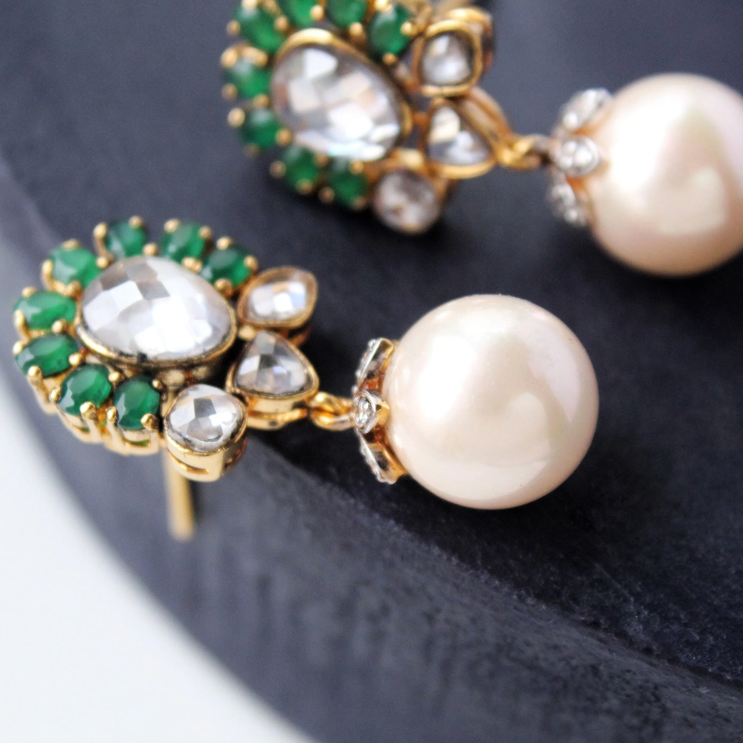 Earrings in Jade and Pearls