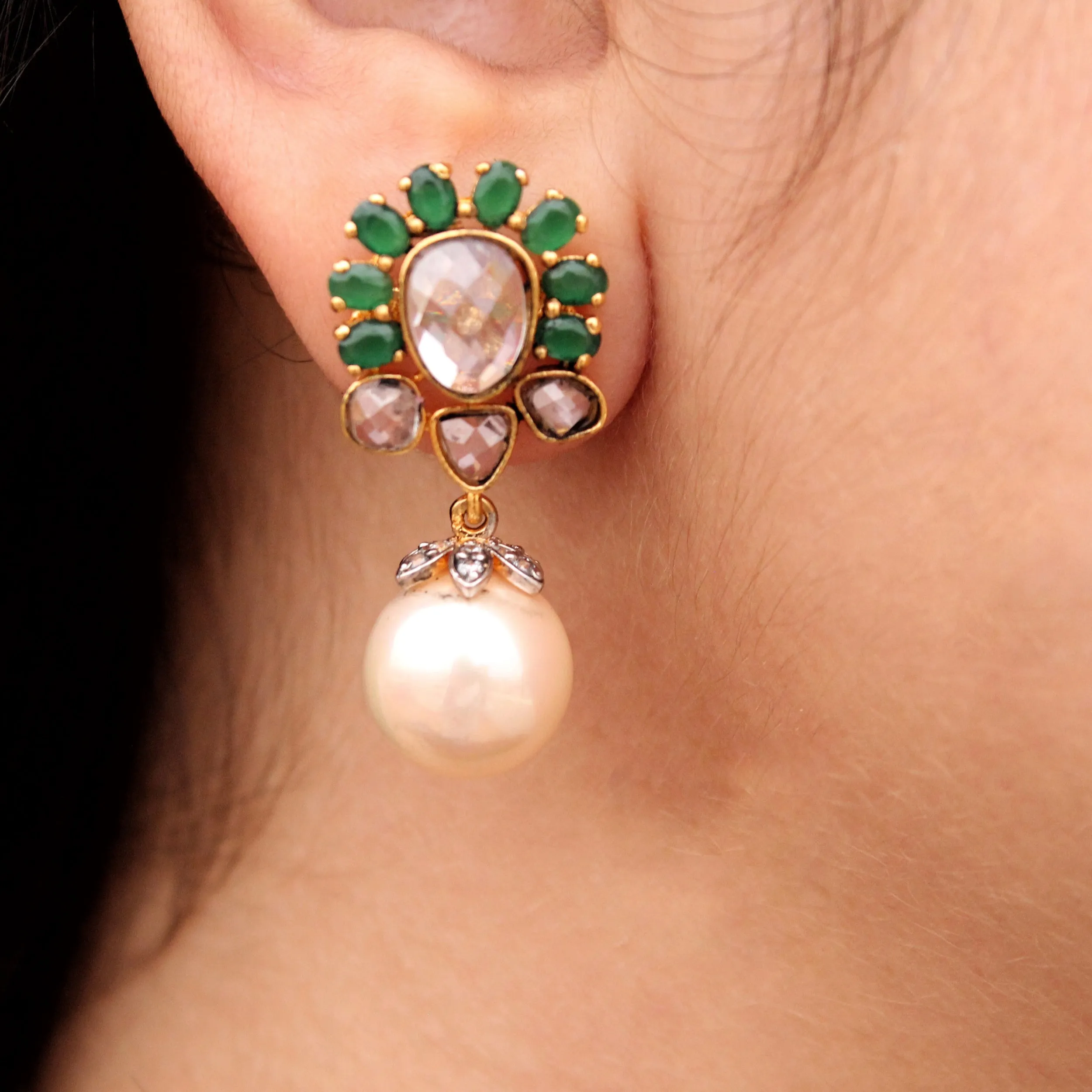 Earrings in Jade and Pearls