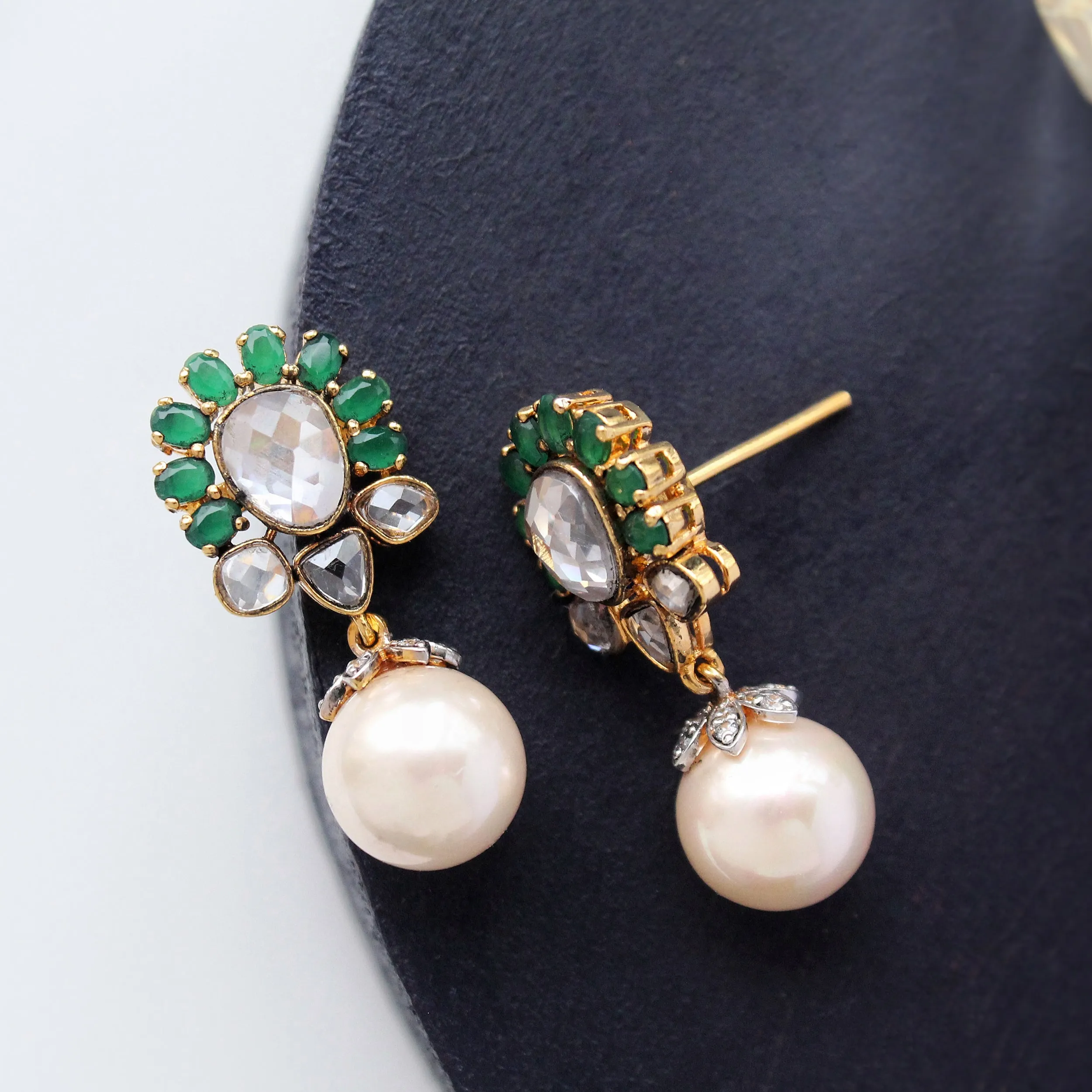 Earrings in Jade and Pearls