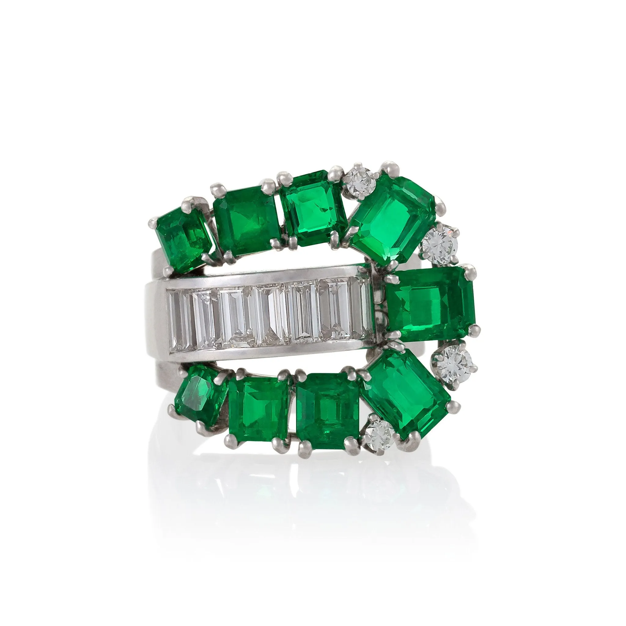 Emerald and Diamond Buckle Ring