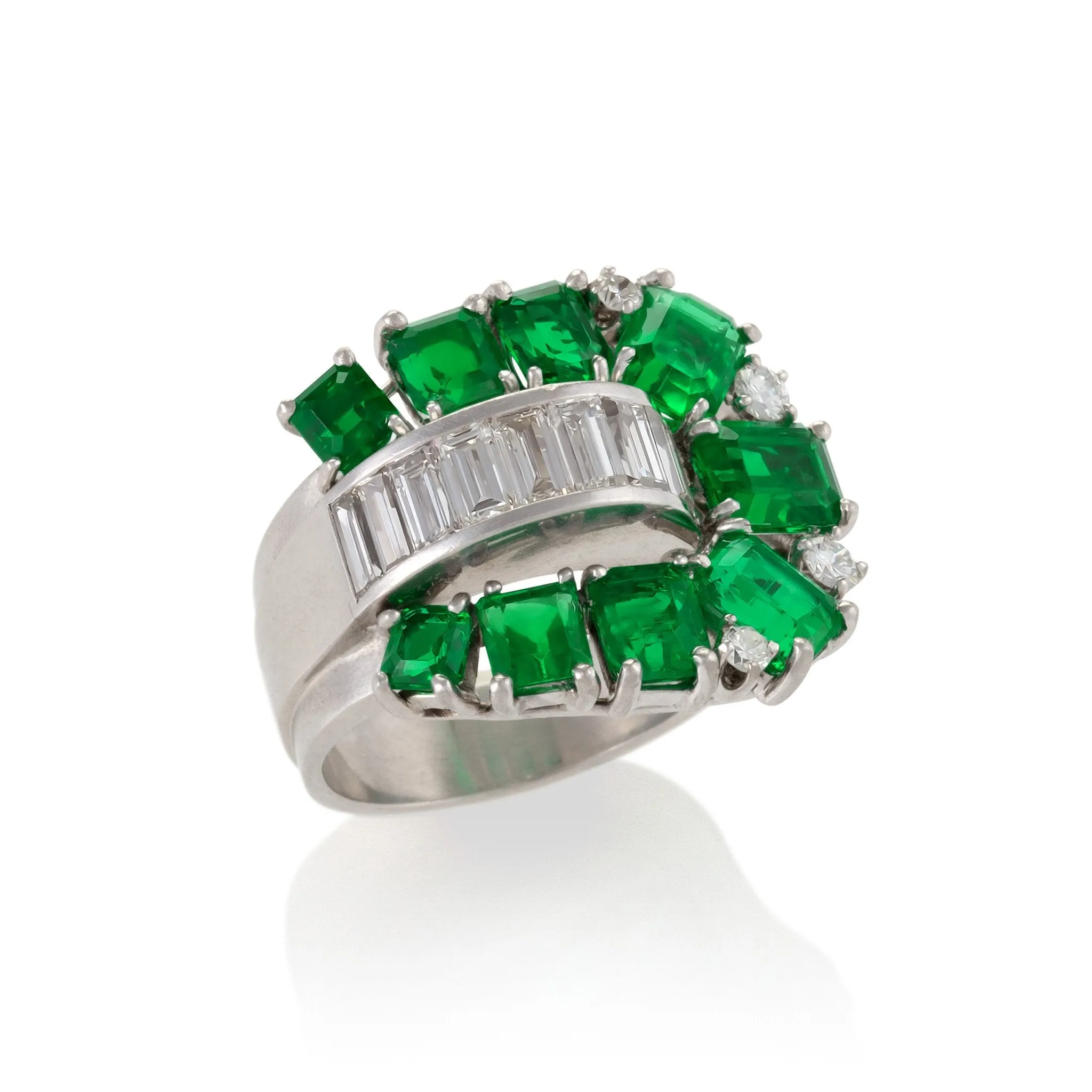 Emerald and Diamond Buckle Ring