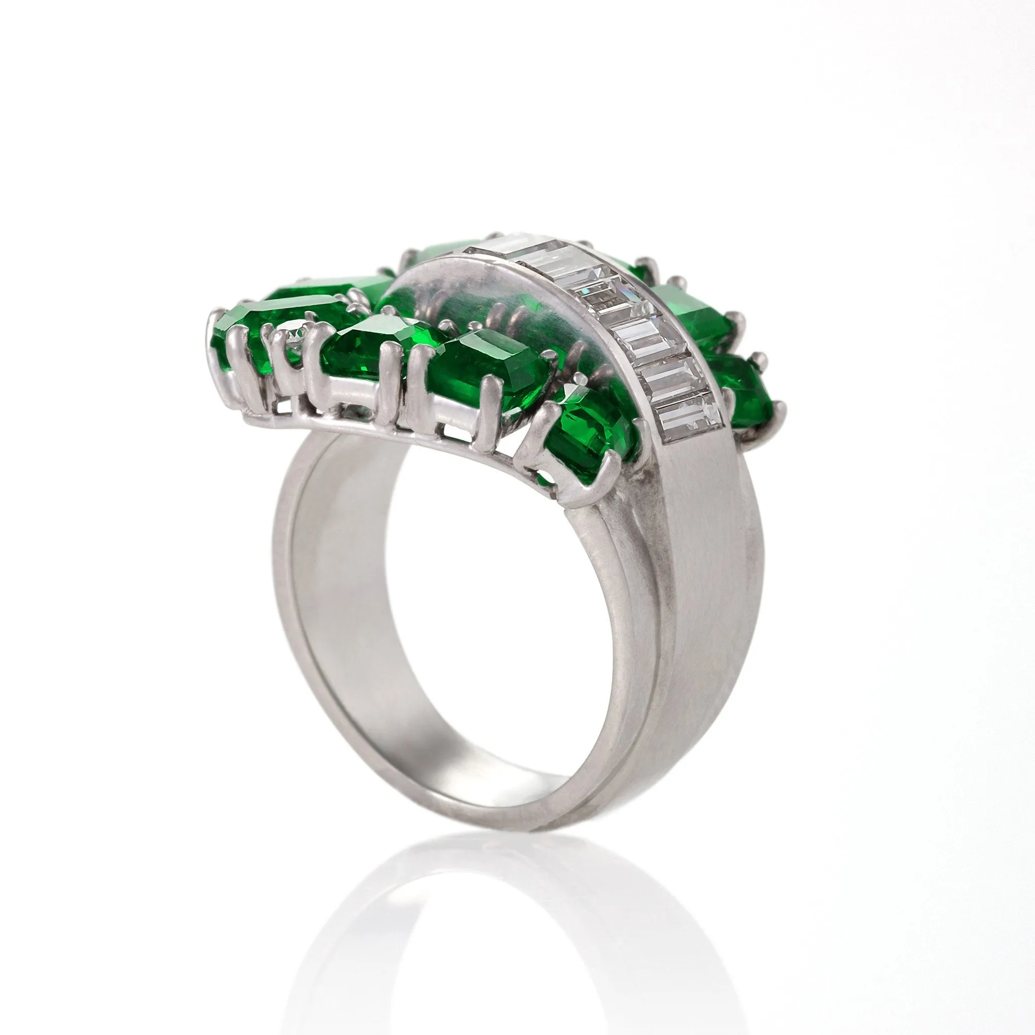 Emerald and Diamond Buckle Ring