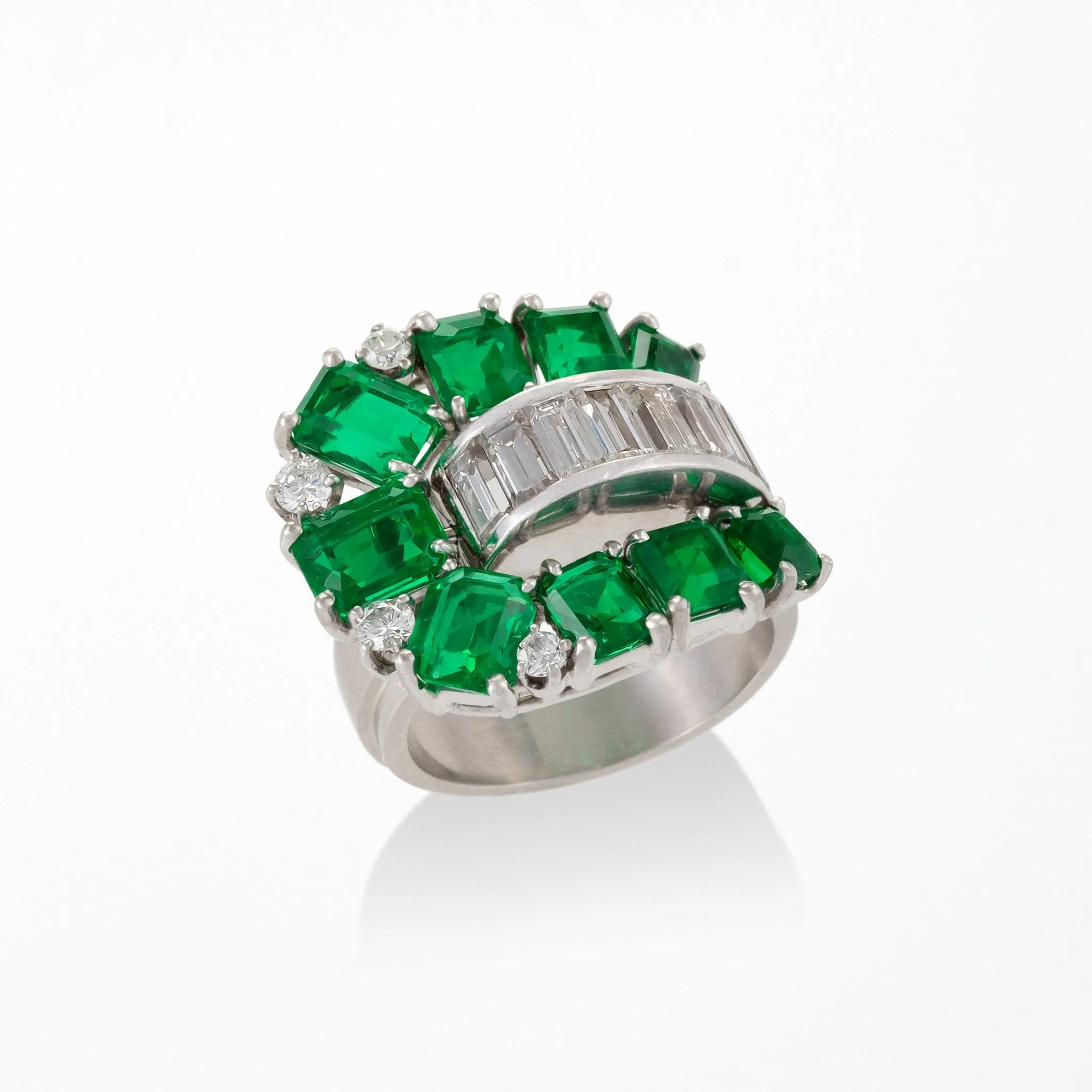 Emerald and Diamond Buckle Ring